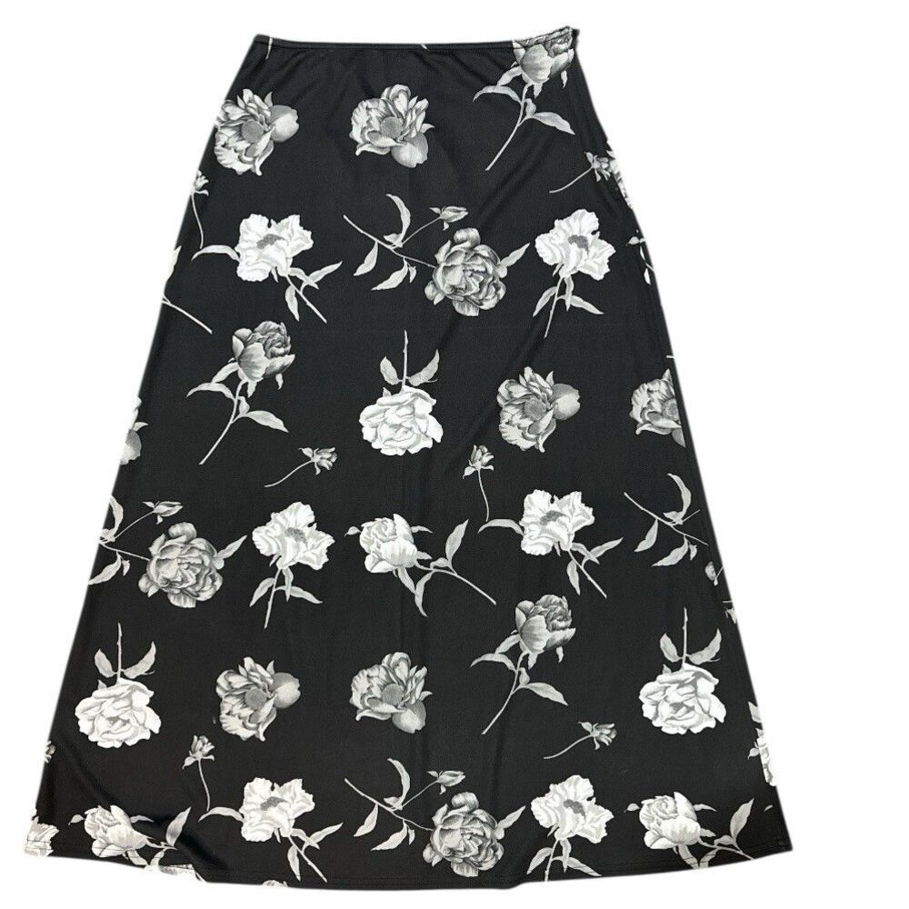 Vintage Floral Maxi Skirt Fairy Grunge Whimsical Whimsigoth Sz M Black 90s Y2K